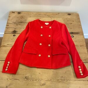 Anthropologie Vibrant blood orange  Blazer with Gold Buttons